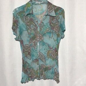 Claudia Richard Teal Paisley Blouse